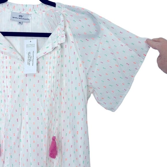 Never A Wallflower Pink Confetti Peasant Dress with pink tassels size XS - Picture 4 of 7